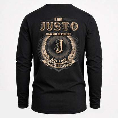 JUSTO 2K-101–Personalized Name Quote Apparel “I Am NAME May Not Be Perfect But I Am Limited Edition”