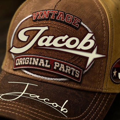 JACOB TC02 HH79  Personalized Name Baseball Cap, Vintage Retro Hat, Custom Gift for Him & Her