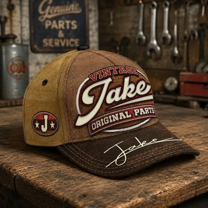 JAKE TC02 HH79  Personalized Name Baseball Cap, Vintage Retro Hat, Custom Gift for Him & Her