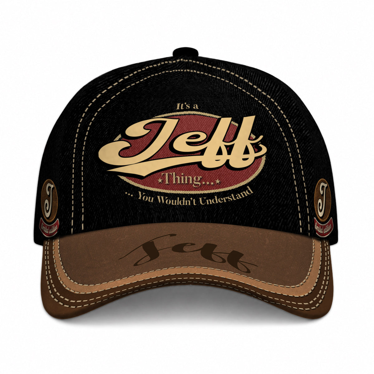 JEFF  TC06 HH79 Personalized Distressed Baseball Cap, Custom Retro Trucker Hat, Statement Dad Cap