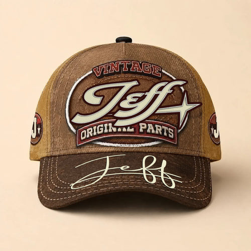 JEFF TC02 HH79  Personalized Name Baseball Cap, Vintage Retro Hat, Custom Gift for Him & Her