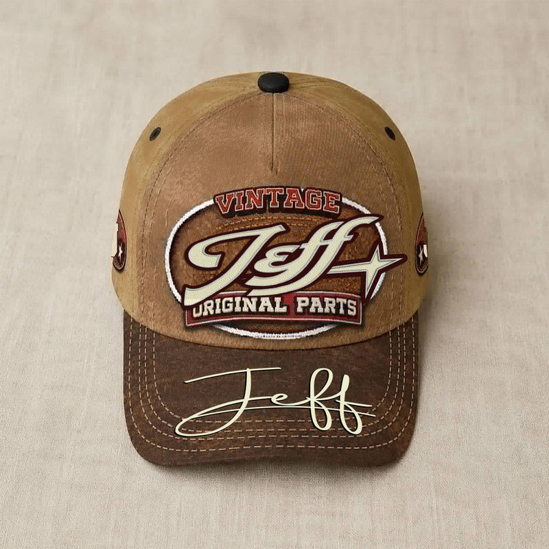 JEFF TC02 HH79  Personalized Name Baseball Cap, Vintage Retro Hat, Custom Gift for Him & Her