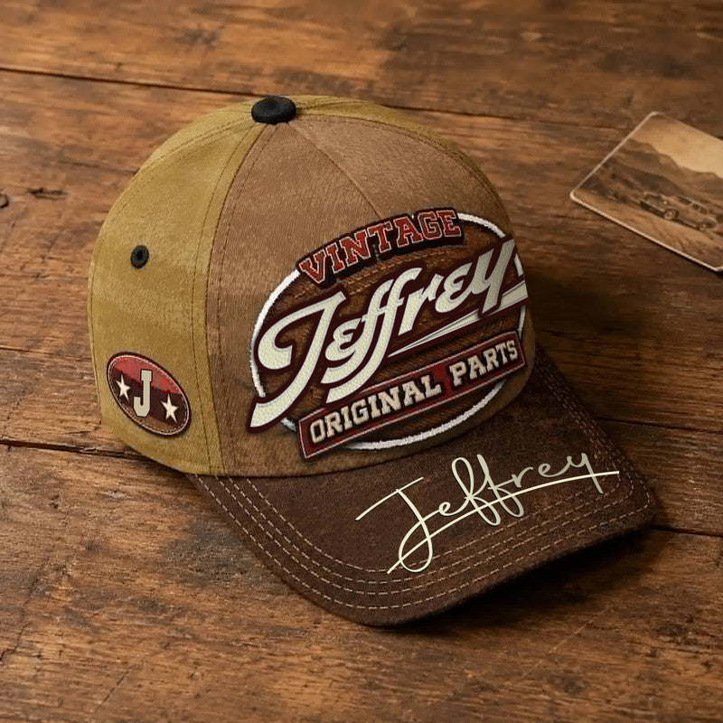 JEFFREY TC02 HH79  Personalized Name Baseball Cap, Vintage Retro Hat, Custom Gift for Him & Her