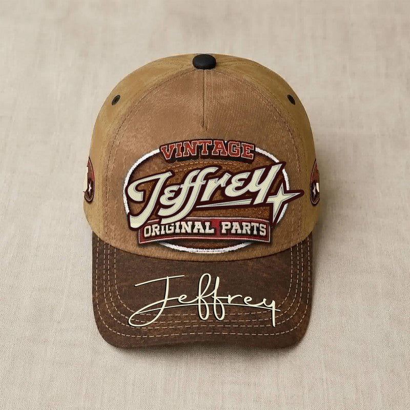 JEFFREY TC02 HH79  Personalized Name Baseball Cap, Vintage Retro Hat, Custom Gift for Him & Her