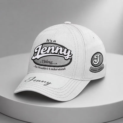 JENNY  TC05 HH79  Personalized Distressed Baseball Cap, Custom Retro Trucker Hat, Statement Dad Cap, White version