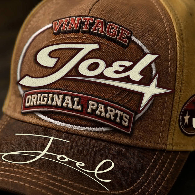 JOEL TC02 HH79  Personalized Name Baseball Cap, Vintage Retro Hat, Custom Gift for Him & Her