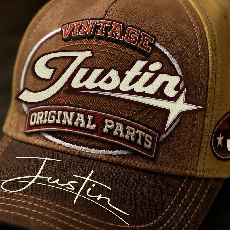 JUSTIN TC02 HH79  Personalized Name Baseball Cap, Vintage Retro Hat, Custom Gift for Him & Her