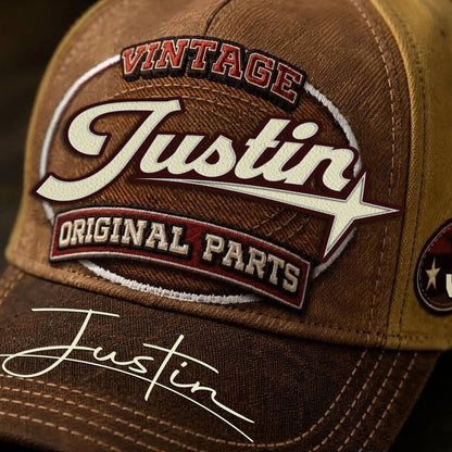 JUSTIN TC02 HH79  Personalized Name Baseball Cap, Vintage Retro Hat, Custom Gift for Him & Her