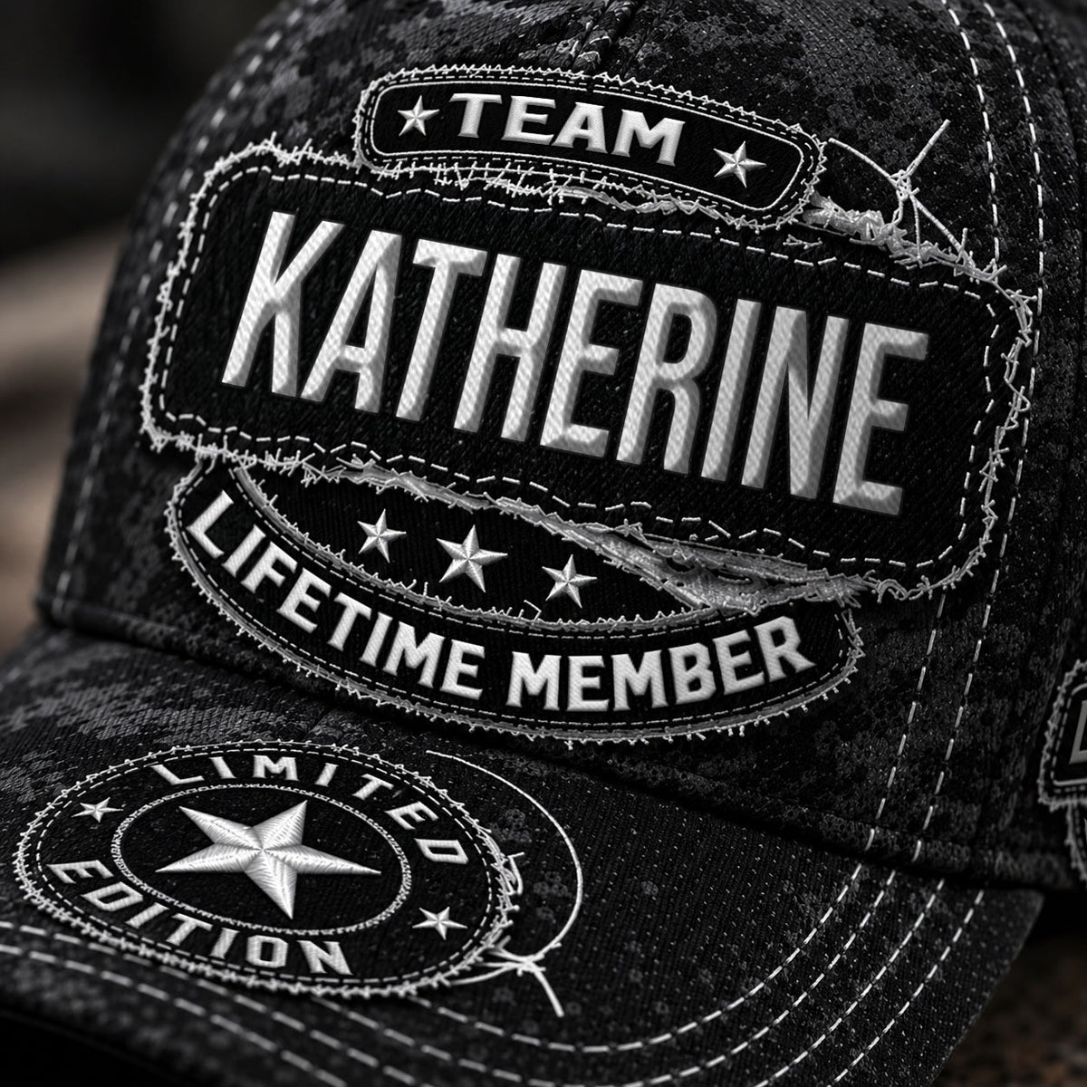 KATHERINE TC03 HH79  Personalized Black Camo Baseball Cap, Custom Name Family Hat