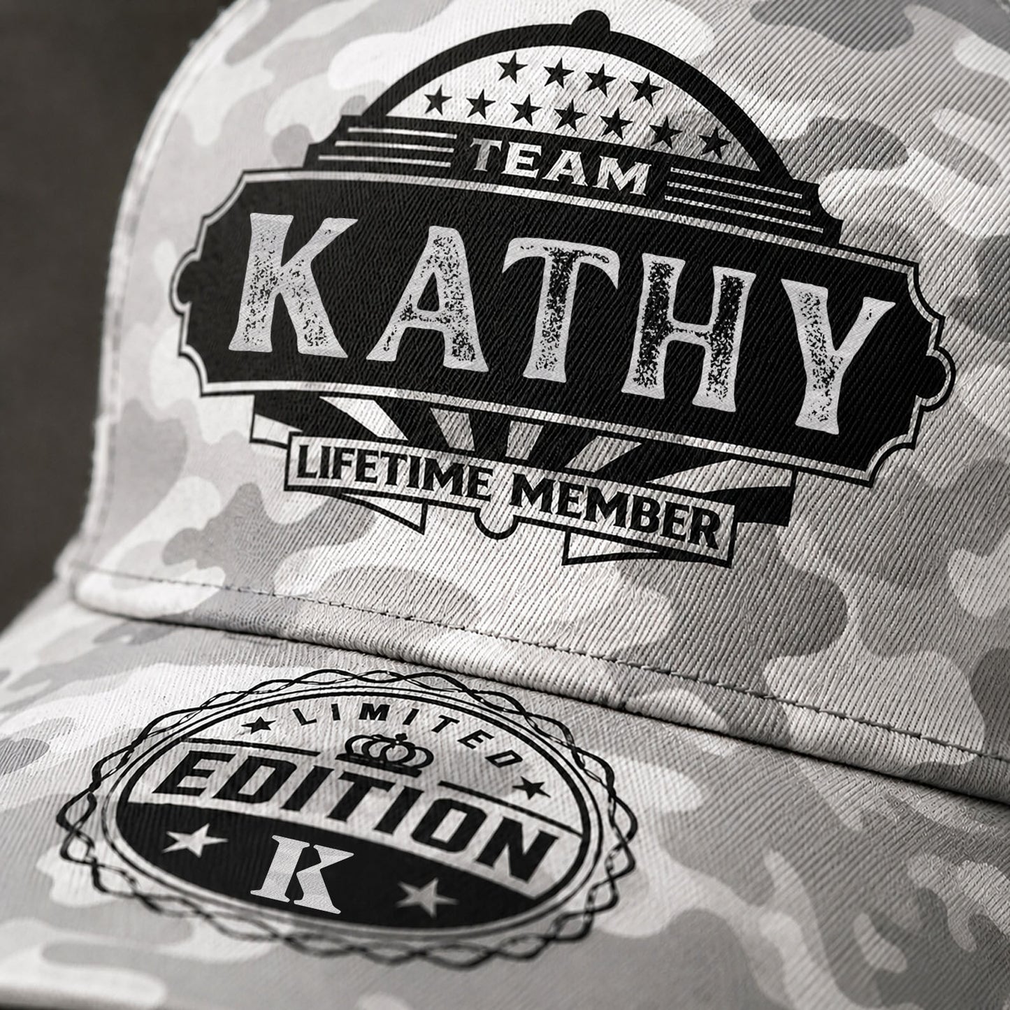 KATHY TC01 HH79 Team Your Name Hat, Personalized Camo Baseball Cap, Custom Family Gift, Gift for Him Her