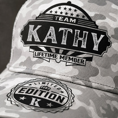KATHY TC01 HH79 Team Your Name Hat, Personalized Camo Baseball Cap, Custom Family Gift, Gift for Him Her