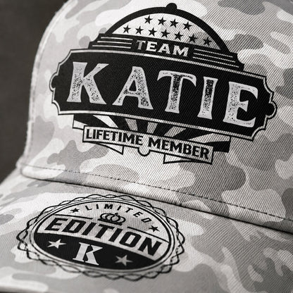KATIE TC01 HH79 Team Your Name Hat, Personalized Camo Baseball Cap, Custom Family Gift, Gift for Him Her