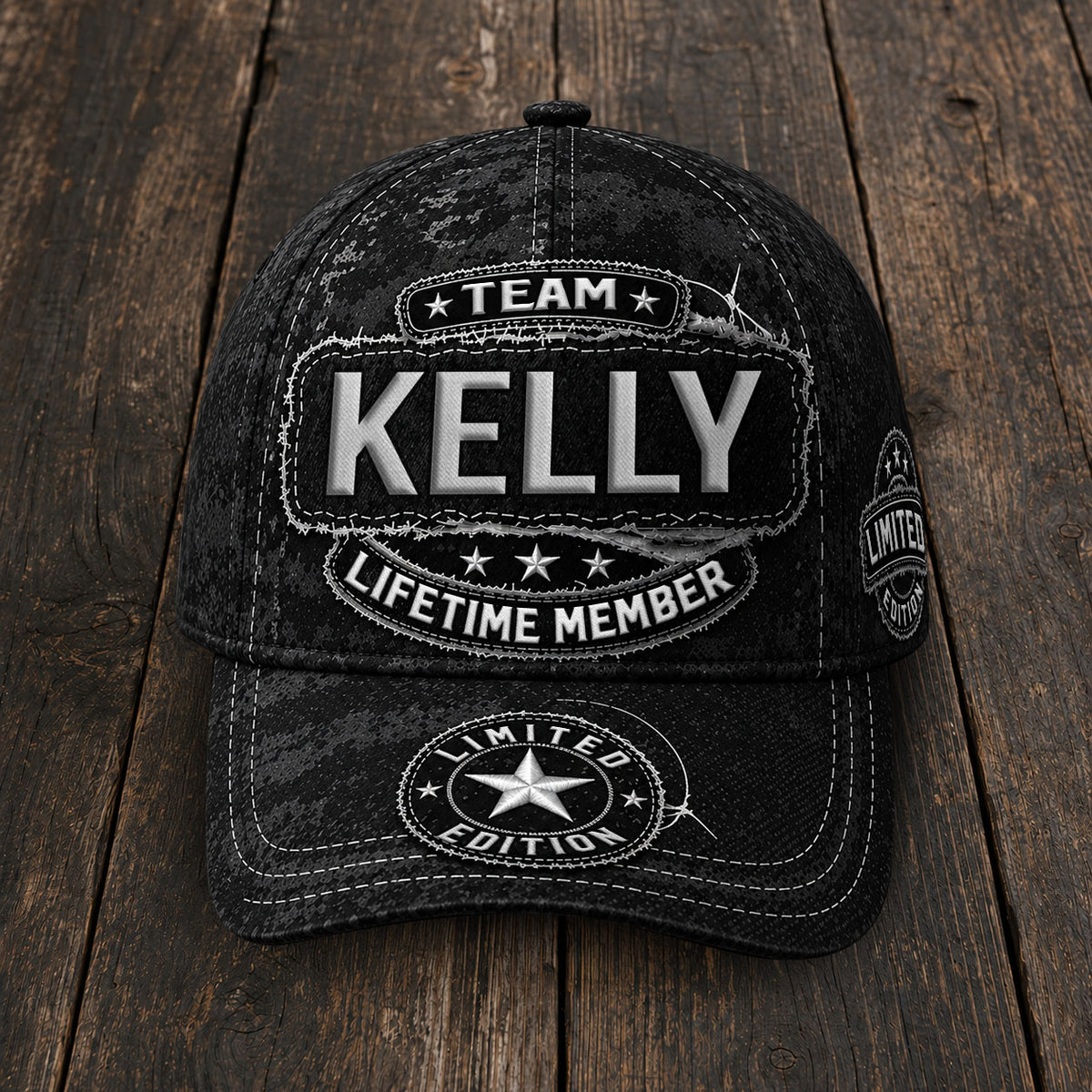 KELLY TC03 HH79  Personalized Black Camo Baseball Cap, Custom Name Family Hat