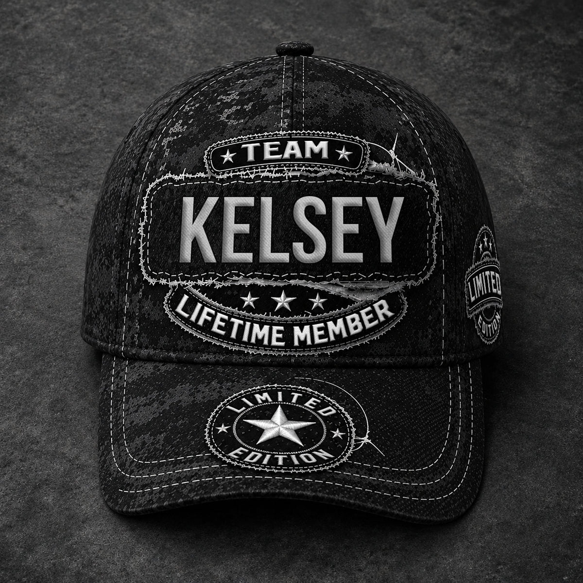 KELSEY TC03 HH79  Personalized Black Camo Baseball Cap, Custom Name Family Hat
