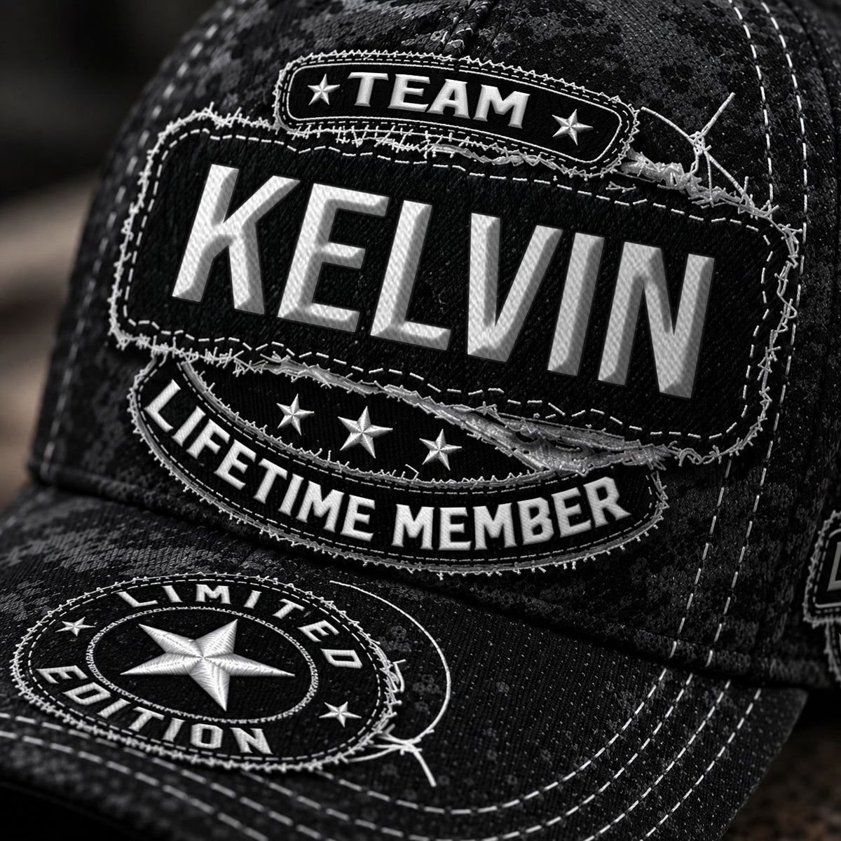 KELVIN TC03 HH79  Personalized Black Camo Baseball Cap, Custom Name Family Hat