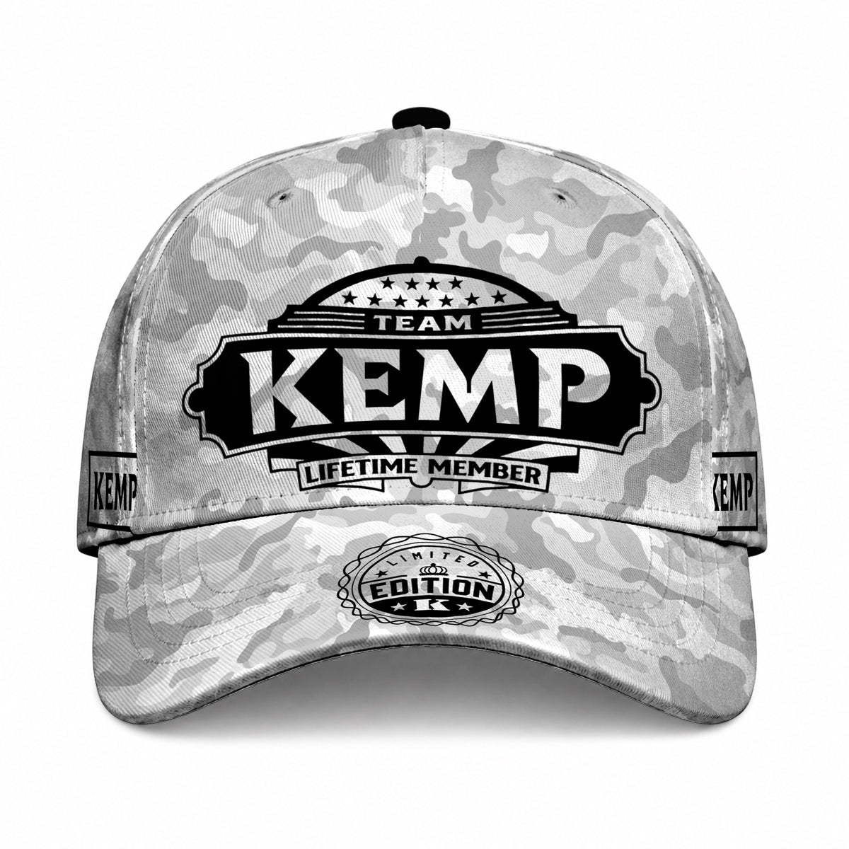 KEMP TC01 HH79 Team Your Name Hat, Personalized Camo Baseball Cap, Custom Family Gift, Gift for Him Her