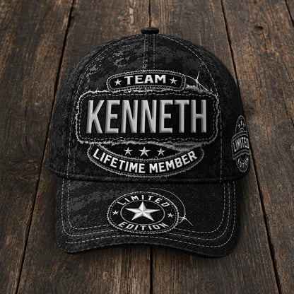 KENNETH TC03 HH79  Personalized Black Camo Baseball Cap, Custom Name Family Hat