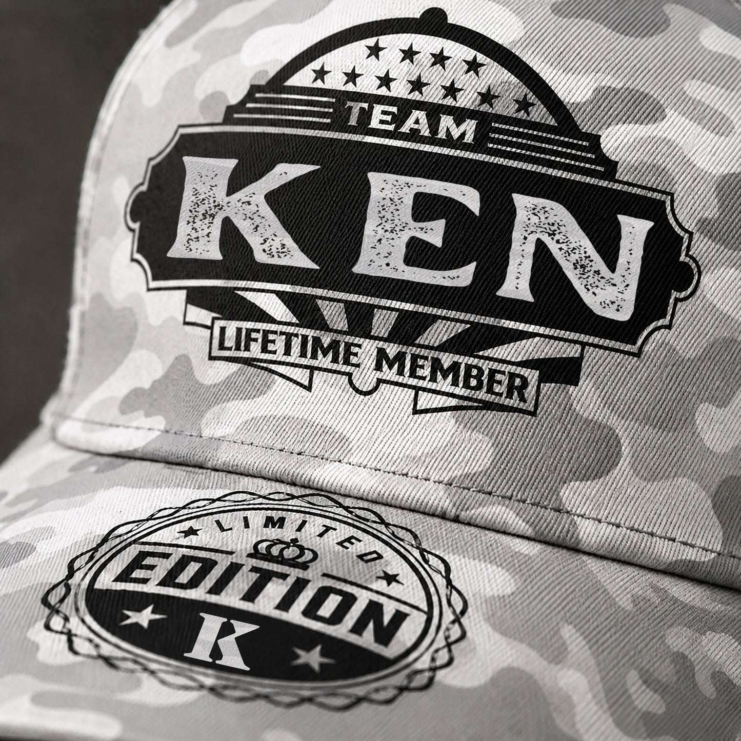 KEN TC01 HH79 Team Your Name Hat, Personalized Camo Baseball Cap, Custom Family Gift, Gift for Him Her