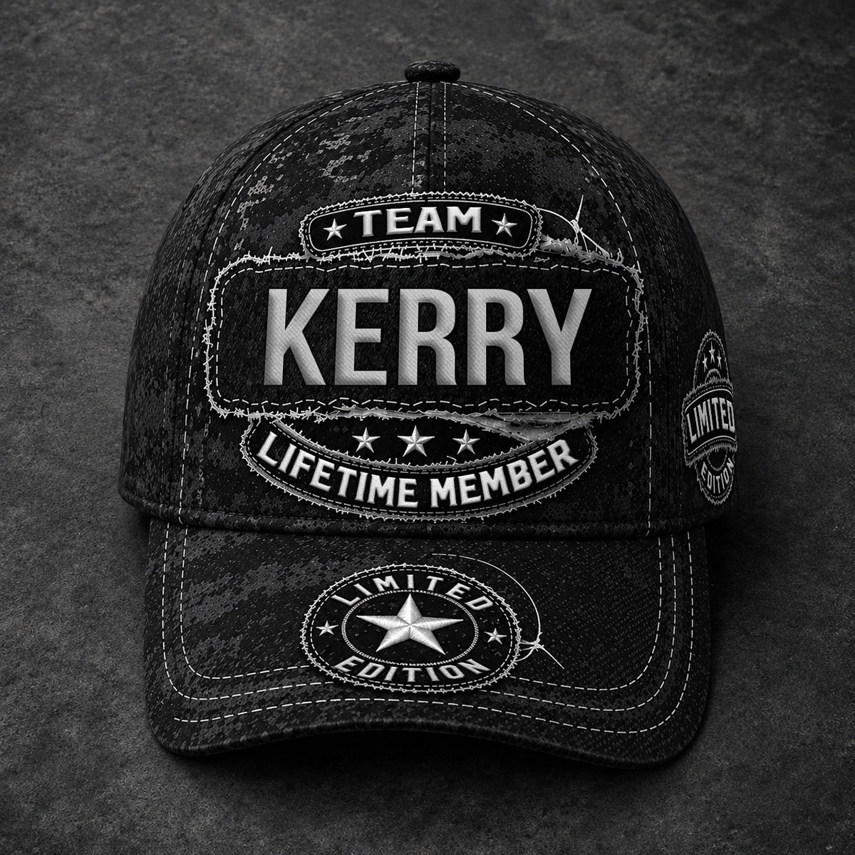 KERRY TC03 HH79  Personalized Black Camo Baseball Cap, Custom Name Family Hat