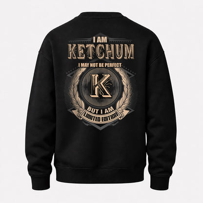 KETCHUM 2K-101–Personalized Name Quote Apparel “I Am NAME May Not Be Perfect But I Am Limited Edition”