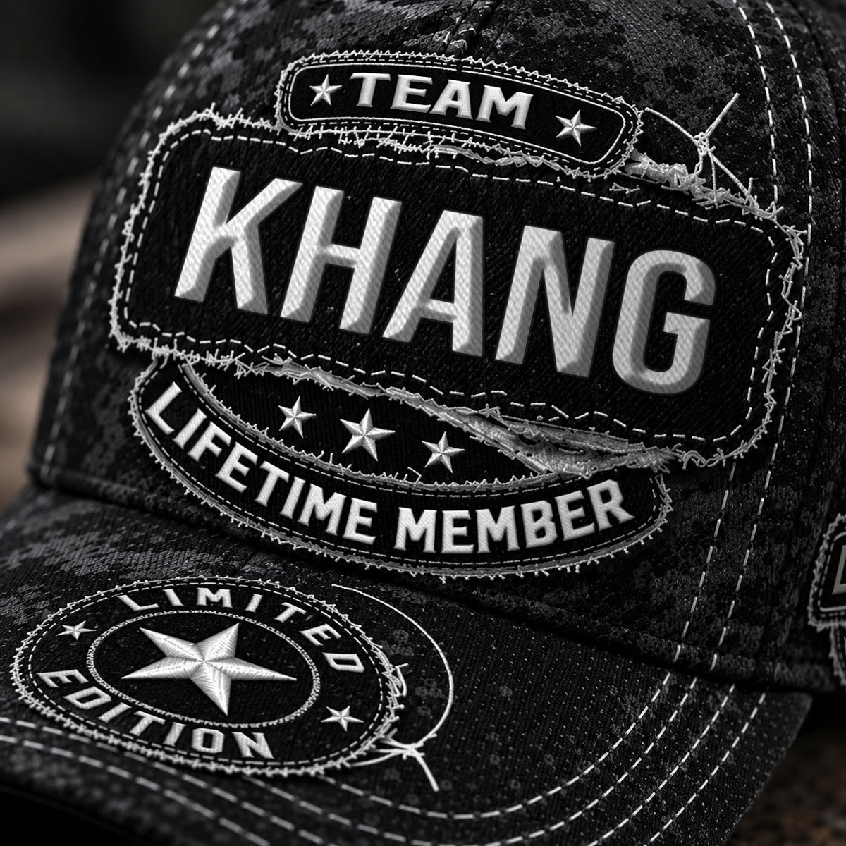 KHANG TC03 HH79  Personalized Black Camo Baseball Cap, Custom Name Family Hat