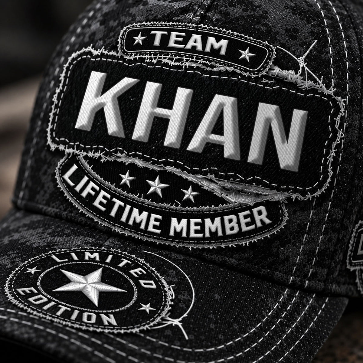 KHAN TC03 HH79  Personalized Black Camo Baseball Cap, Custom Name Family Hat