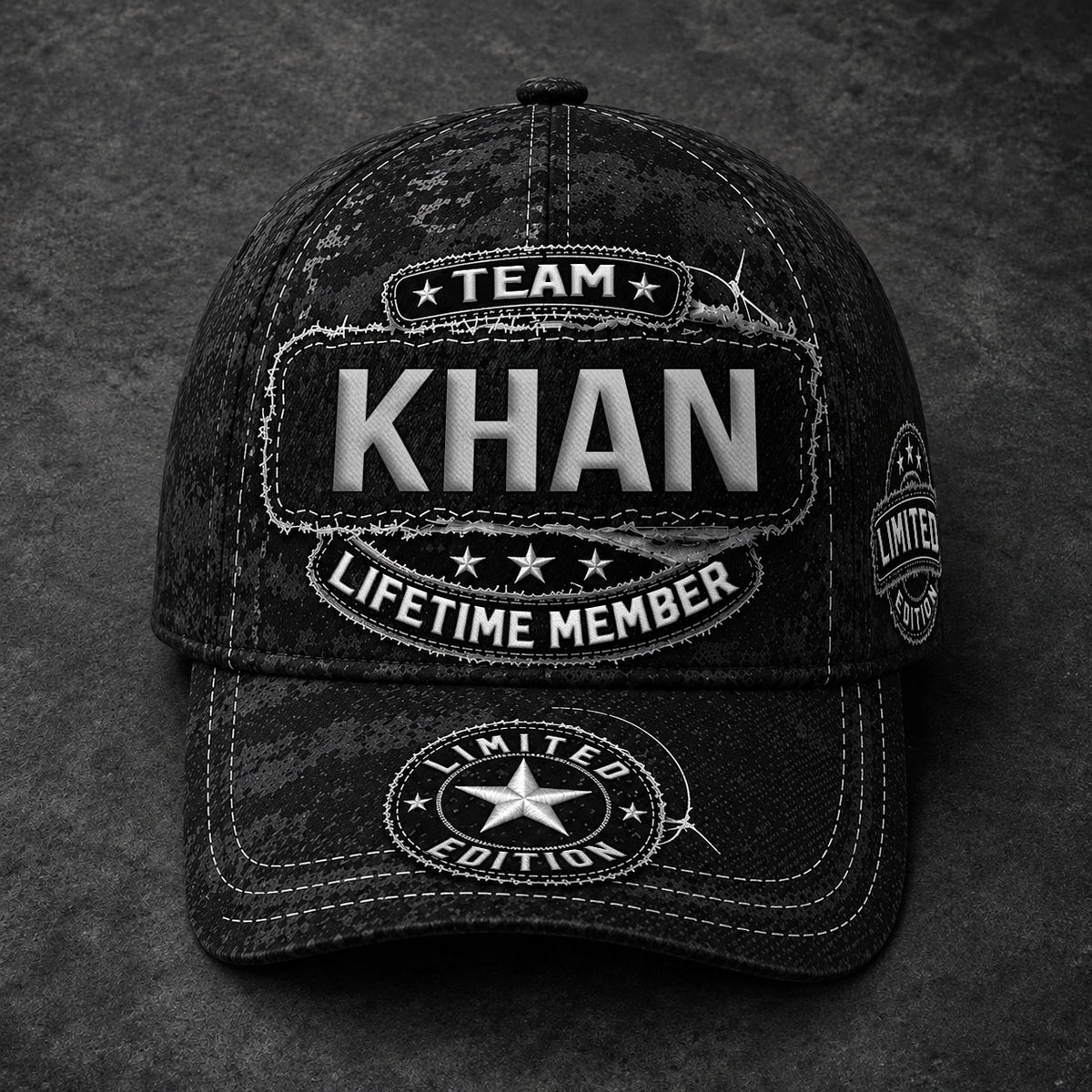 KHAN TC03 HH79  Personalized Black Camo Baseball Cap, Custom Name Family Hat
