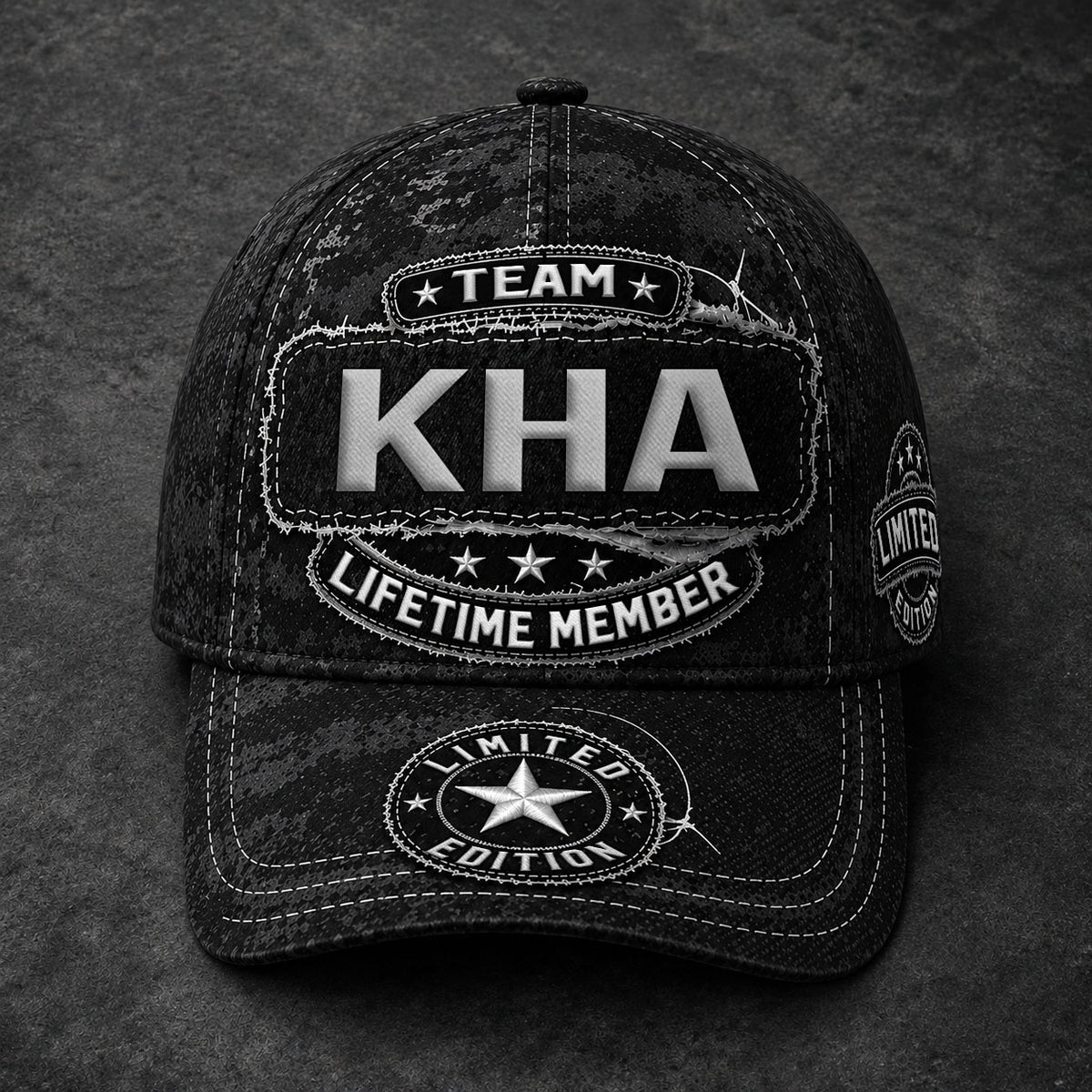 KHA TC03 HH79  Personalized Black Camo Baseball Cap, Custom Name Family Hat
