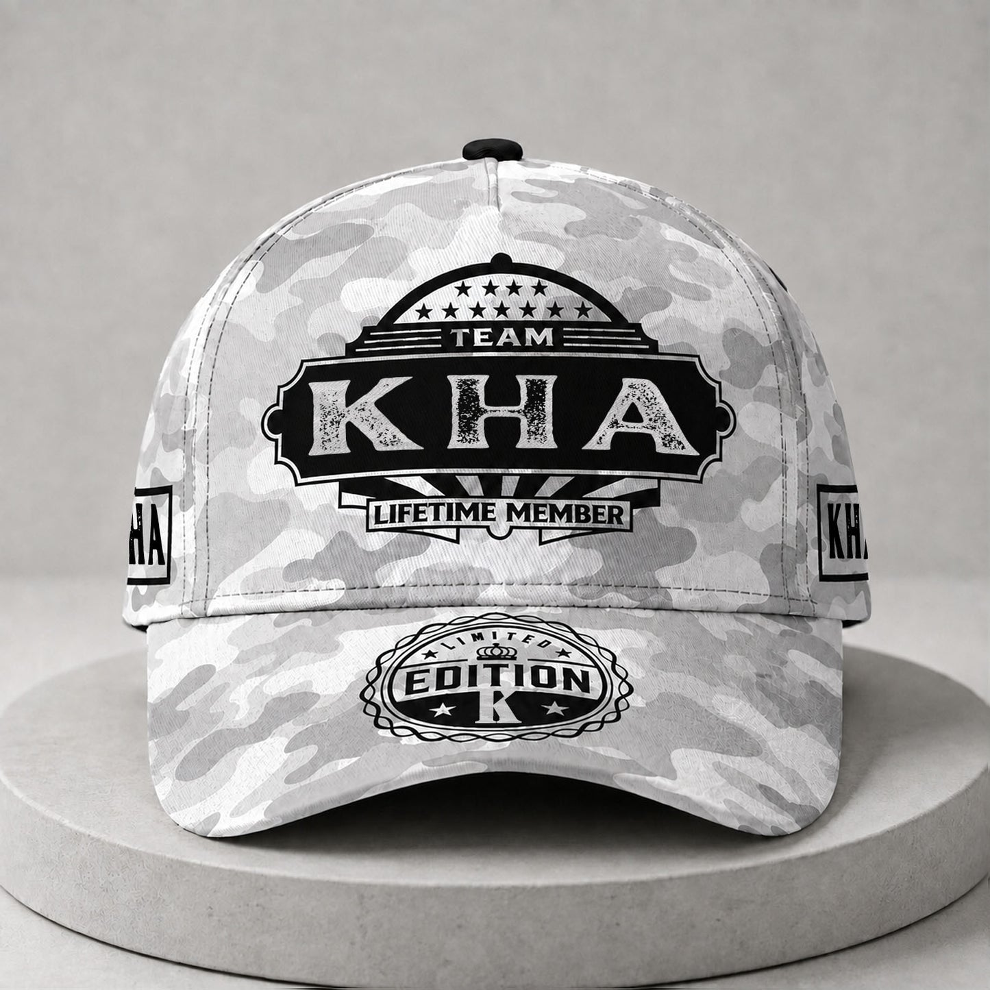 KHA TC01 HH79 Team Your Name Hat, Personalized Camo Baseball Cap, Custom Family Gift, Gift for Him Her
