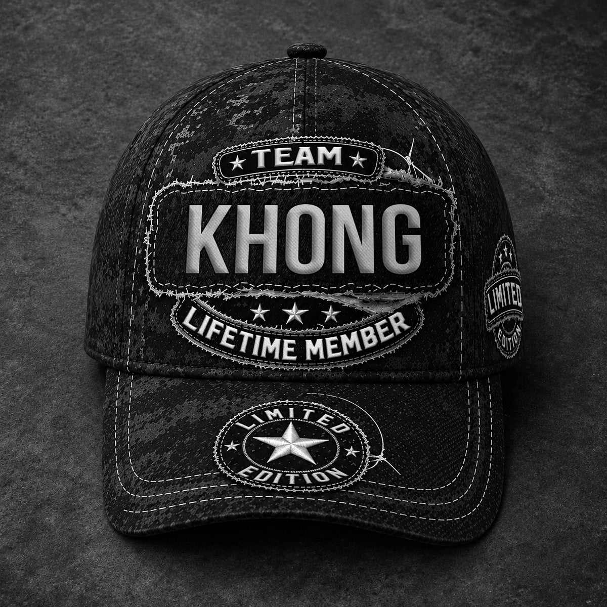KHONG TC03 HH79  Personalized Black Camo Baseball Cap, Custom Name Family Hat