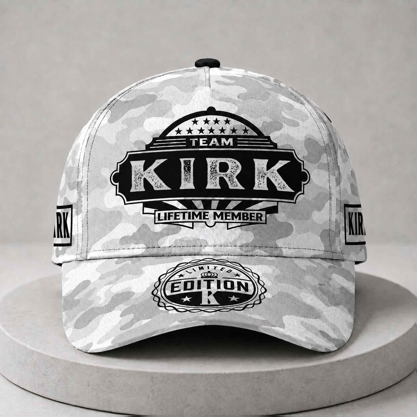 KIRK TC01 HH79 Team Your Name Hat, Personalized Camo Baseball Cap, Custom Family Gift, Gift for Him Her