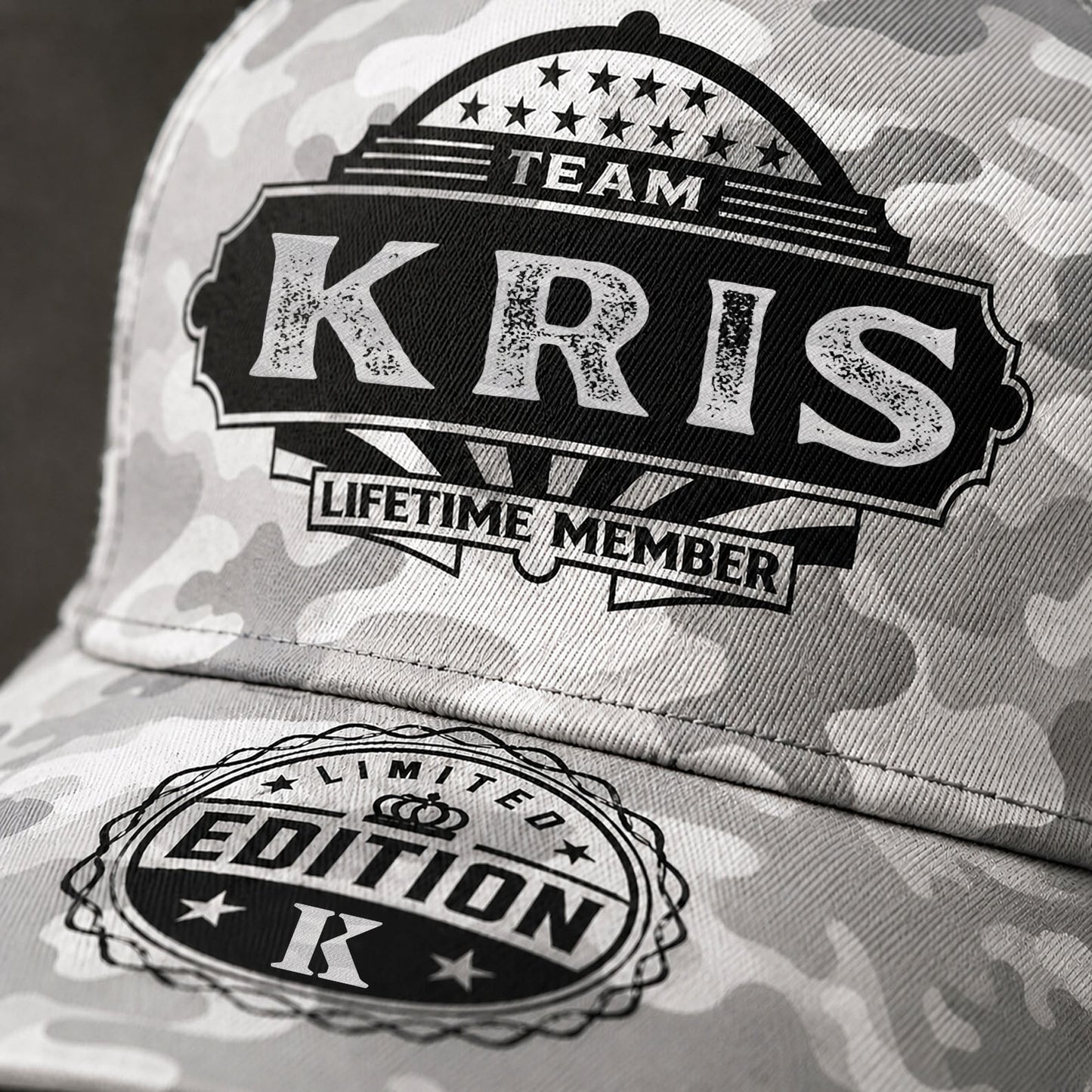 KRIS TC01 HH79 Team Your Name Hat, Personalized Camo Baseball Cap, Custom Family Gift, Gift for Him Her