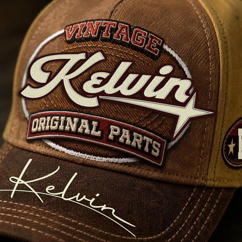 KELVIN TC02 HH79  Personalized Name Baseball Cap, Vintage Retro Hat, Custom Gift for Him & Her