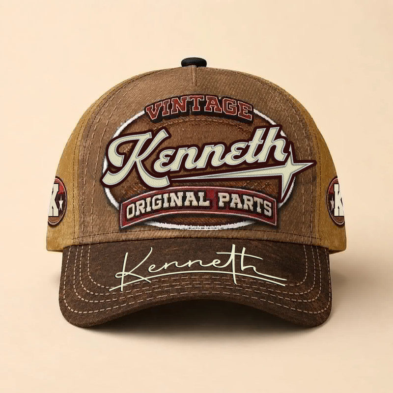 KENNETH TC02 HH79  Personalized Name Baseball Cap, Vintage Retro Hat, Custom Gift for Him & Her