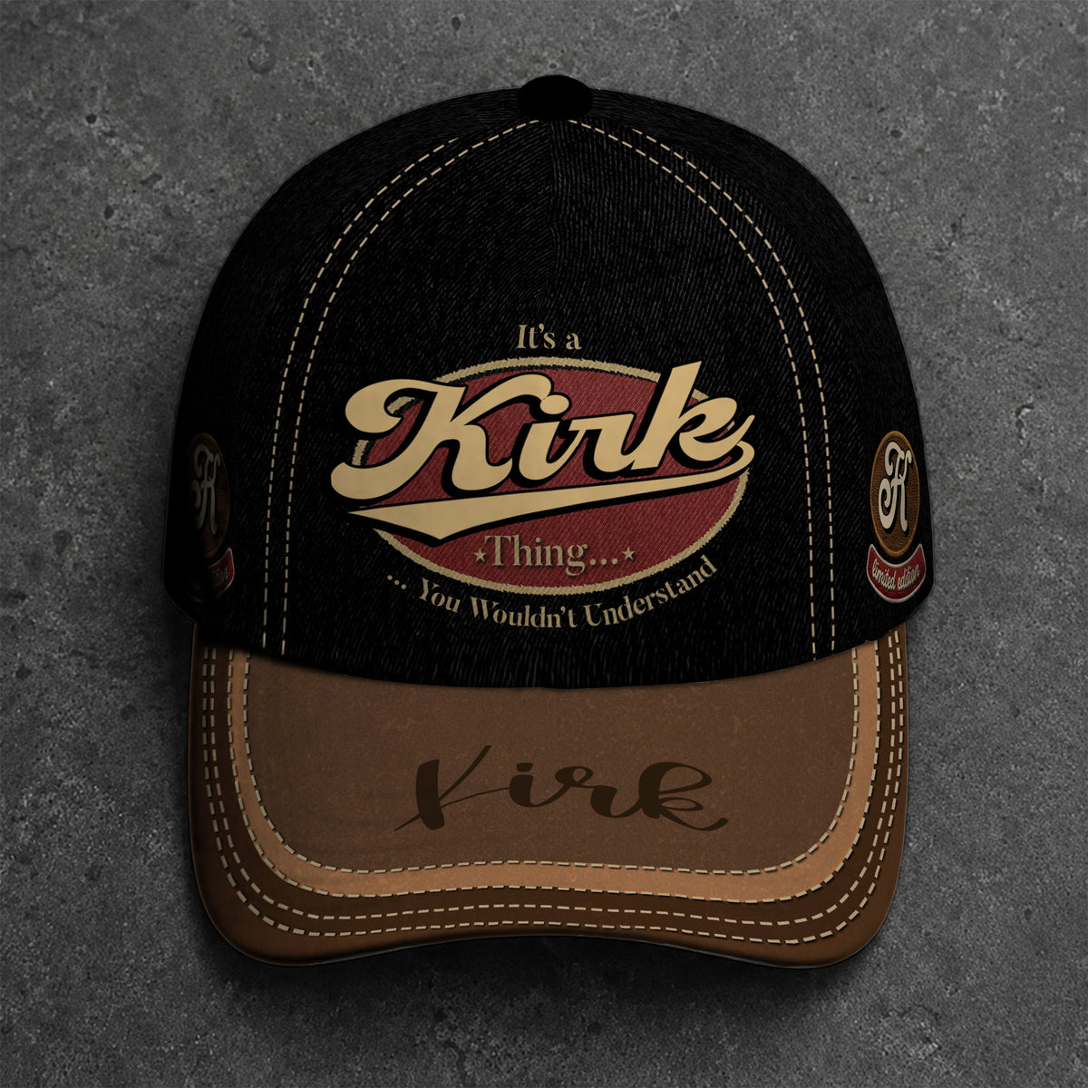 KIRK  TC06 HH79 Personalized Distressed Baseball Cap, Custom Retro Trucker Hat, Statement Dad Cap