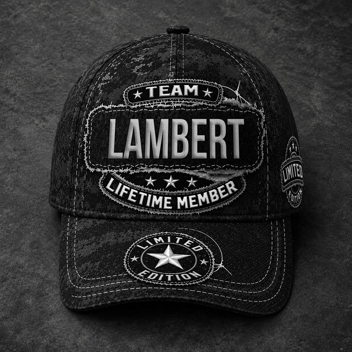 LAMBERT TC03 HH79  Personalized Black Camo Baseball Cap, Custom Name Family Hat