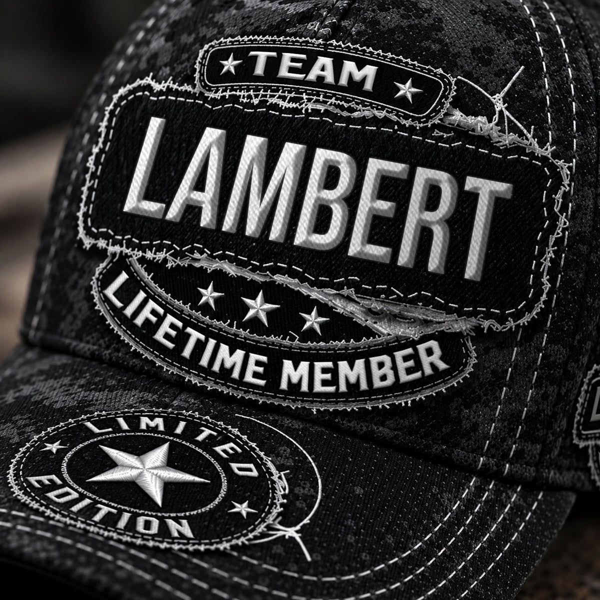 LAMBERT TC03 HH79  Personalized Black Camo Baseball Cap, Custom Name Family Hat