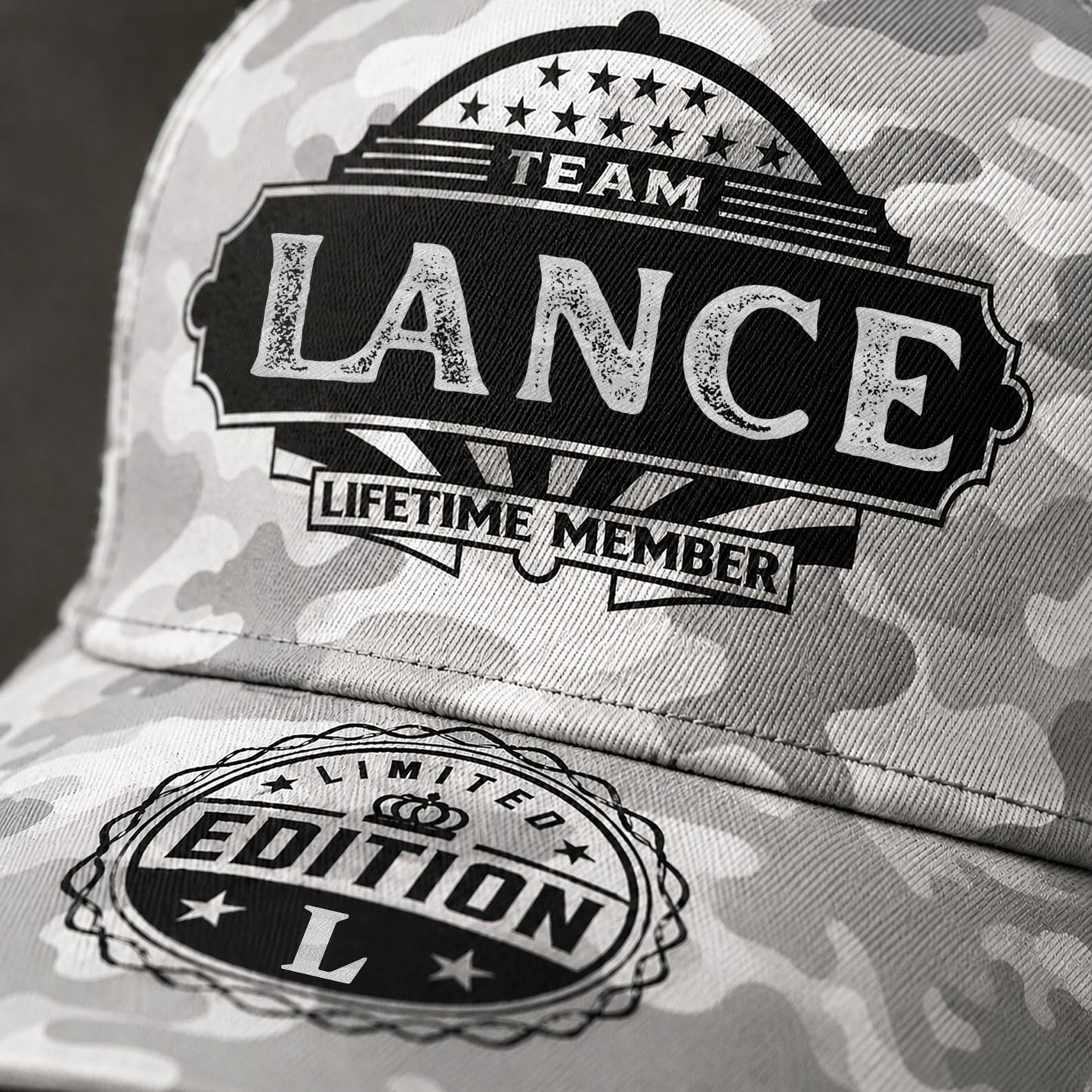LANCE TC01 HH79 Team Your Name Hat, Personalized Camo Baseball Cap, Custom Family Gift, Gift for Him Her