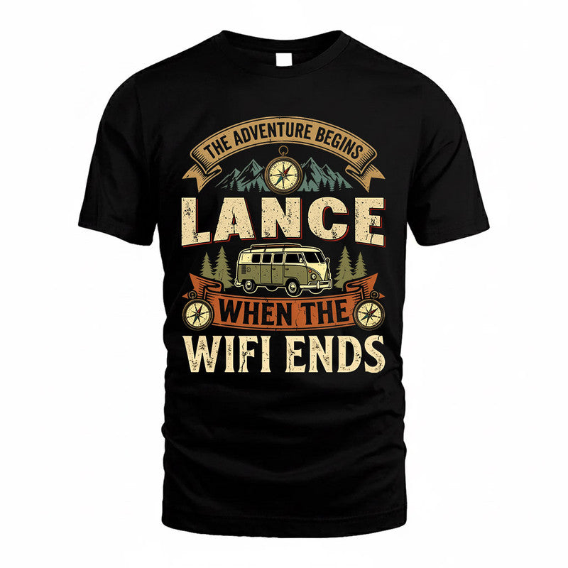 LANCE TT898-K6-229 – Personalized Funny Camping Quote Apparel “The Adventure Begins When The WiFi Ends”