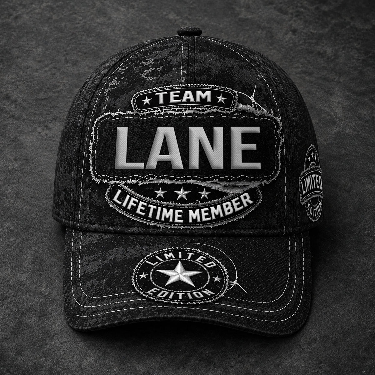 LANE TC03 HH79  Personalized Black Camo Baseball Cap, Custom Name Family Hat