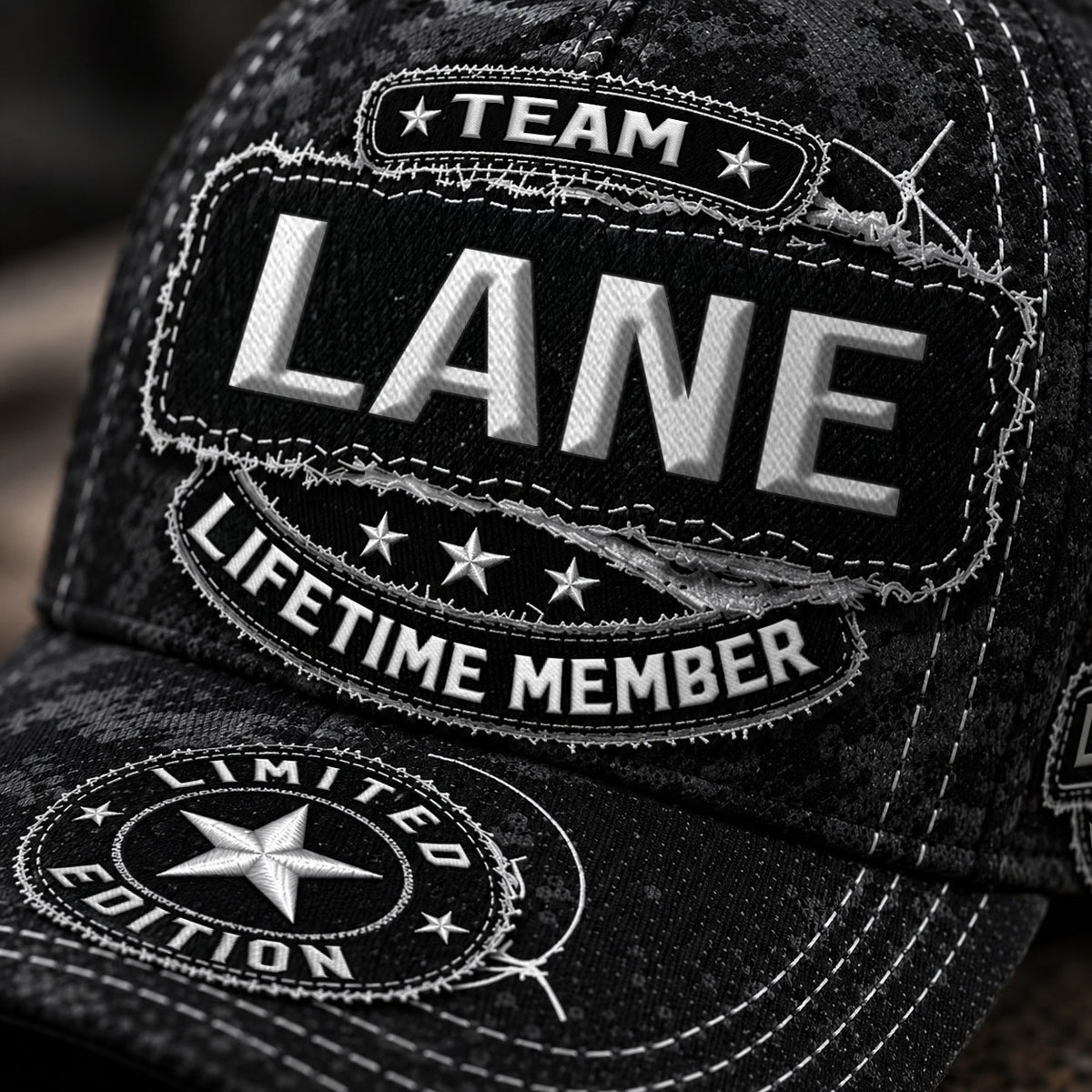 LANE TC03 HH79  Personalized Black Camo Baseball Cap, Custom Name Family Hat