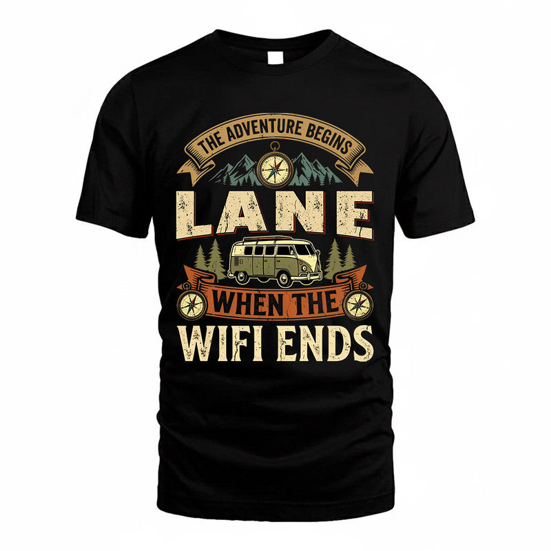 LANE TT898-K6-229 – Personalized Funny Camping Quote Apparel “The Adventure Begins When The WiFi Ends”