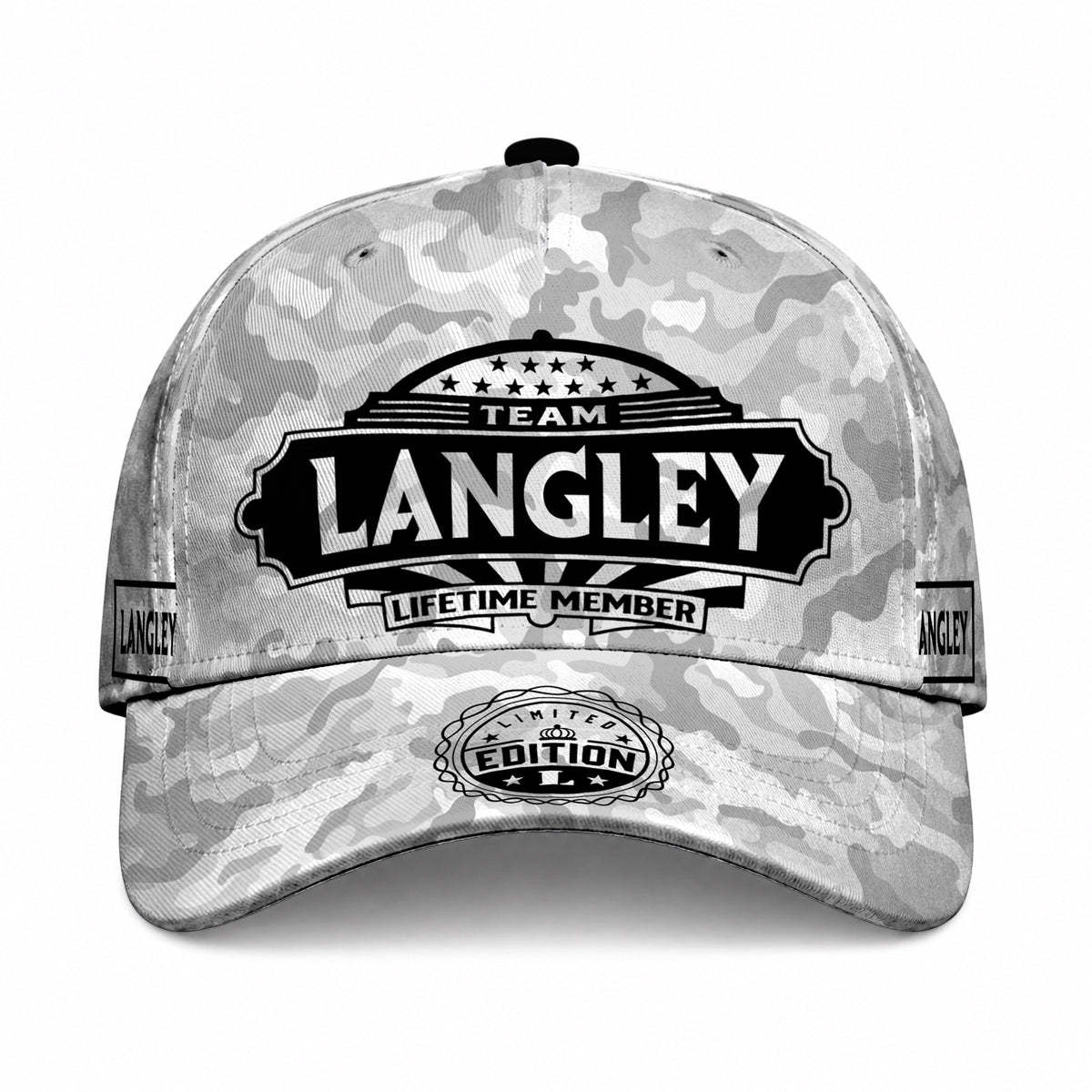 LANGLEY TC01 HH79 Team Your Name Hat, Personalized Camo Baseball Cap, Custom Family Gift, Gift for Him Her