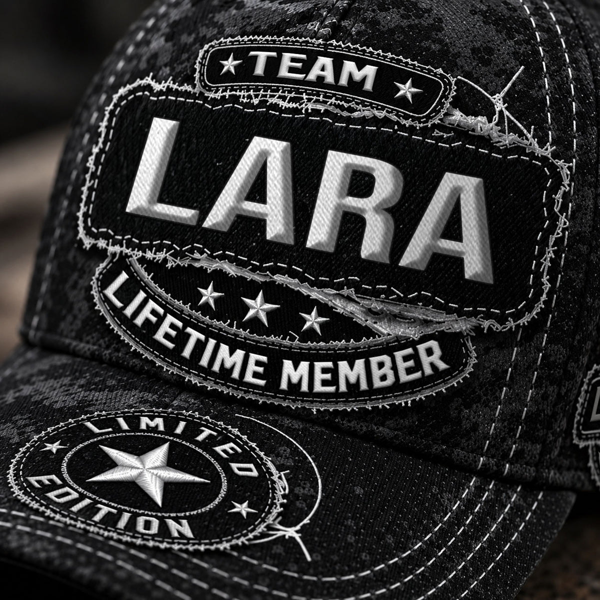 LARA TC03 HH79  Personalized Black Camo Baseball Cap, Custom Name Family Hat