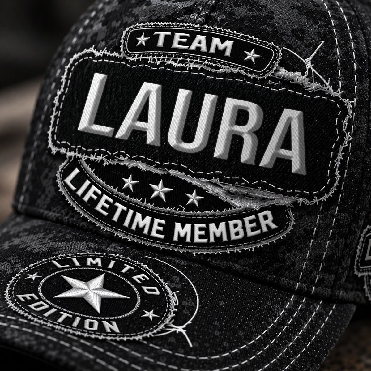 LAURA TC03 HH79  Personalized Black Camo Baseball Cap, Custom Name Family Hat