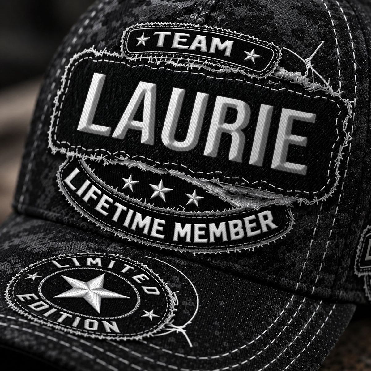 LAURIE TC03 HH79  Personalized Black Camo Baseball Cap, Custom Name Family Hat