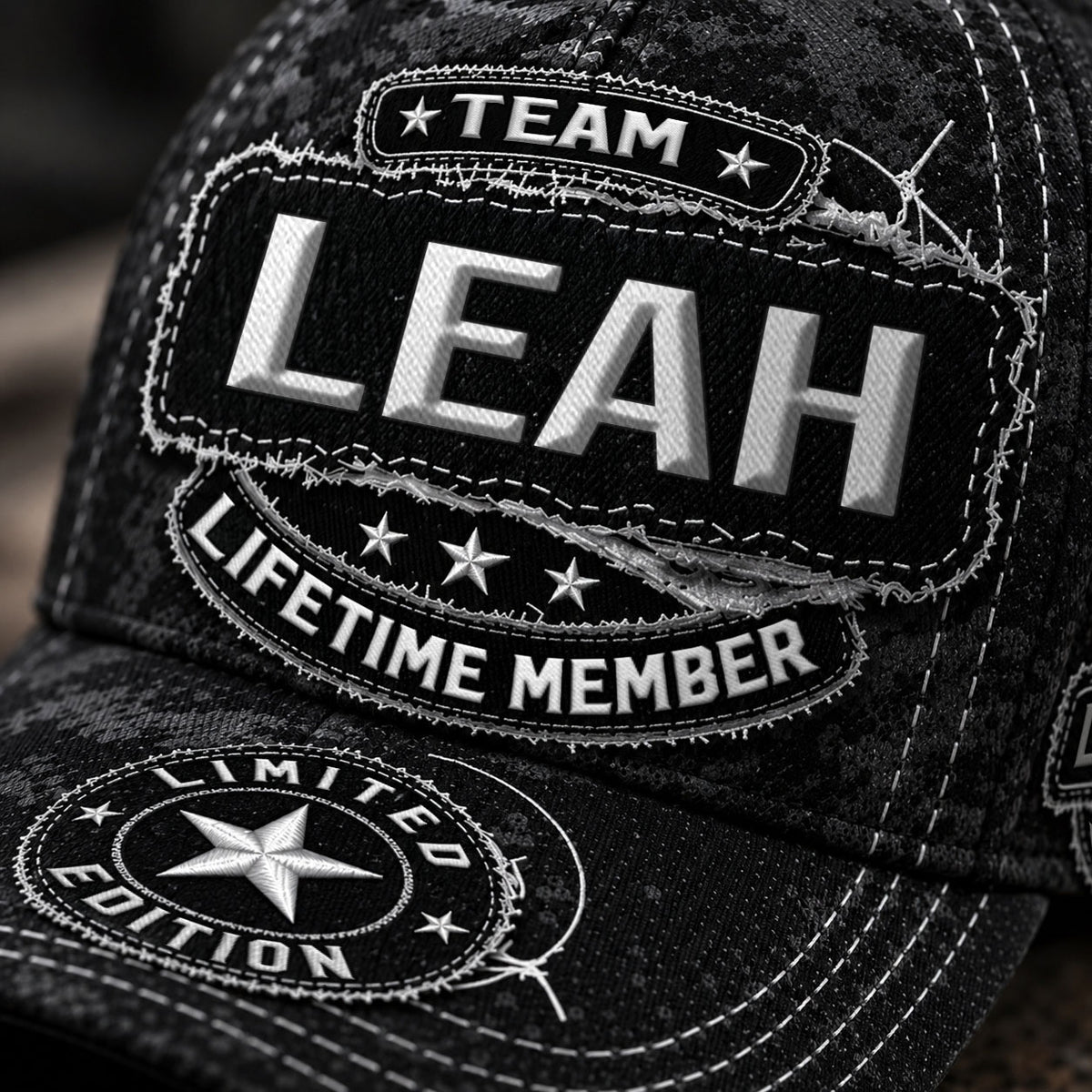 LEAH TC03 HH79  Personalized Black Camo Baseball Cap, Custom Name Family Hat