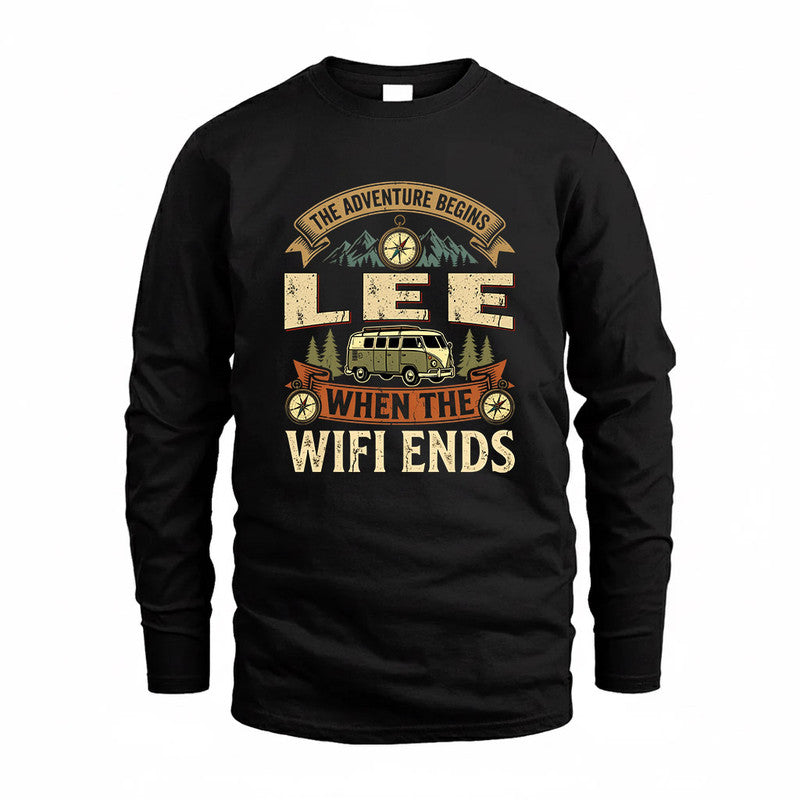 LEE TT898-K6-229 – Personalized Funny Camping Quote Apparel “The Adventure Begins When The WiFi Ends”