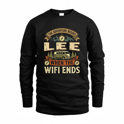 LEE TT898-K6-229 – Personalized Funny Camping Quote Apparel “The Adventure Begins When The WiFi Ends”