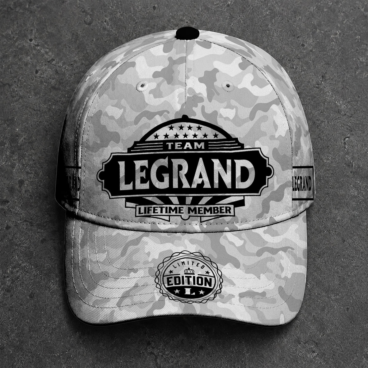 LEGRAND TC01 HH79 Team Your Name Hat, Personalized Camo Baseball Cap, Custom Family Gift, Gift for Him Her